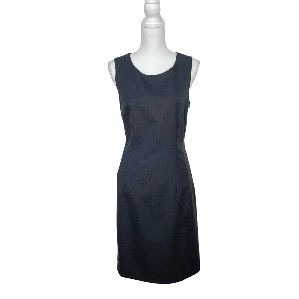 L.L. Bean Women's Dark Charcoal Gray Wool Sleeveless Knee Length Sheath Dress 10